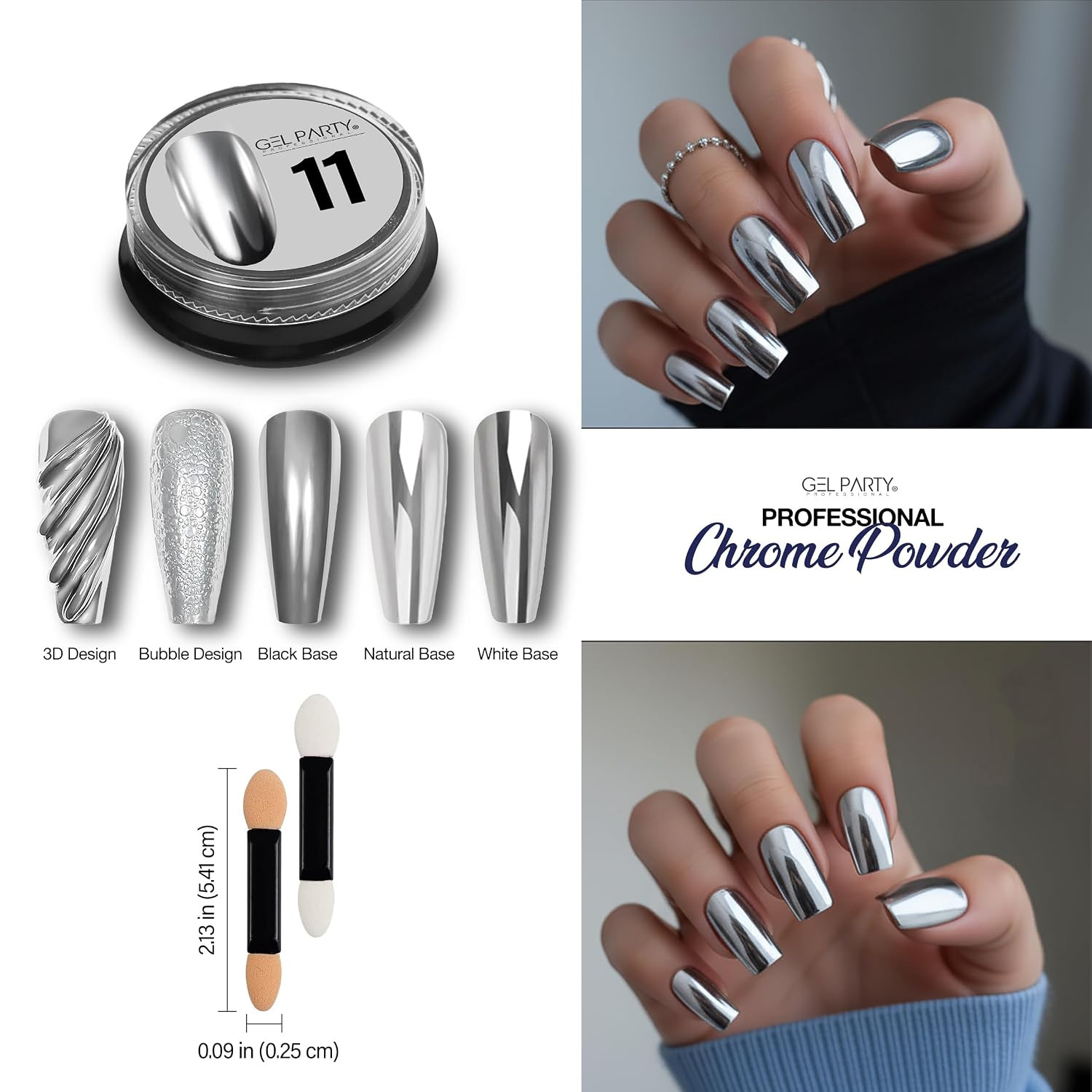GELPARTY 16 Colour Chrome & Holographic Nail Powder Kit – Mirror-Effect Metallic