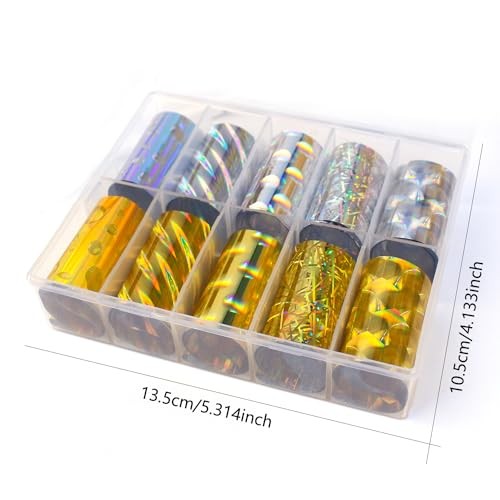 10 Rolls Gold and Silver Nail Foil Transfer Sticker Kit Laser Laser Gold Silver