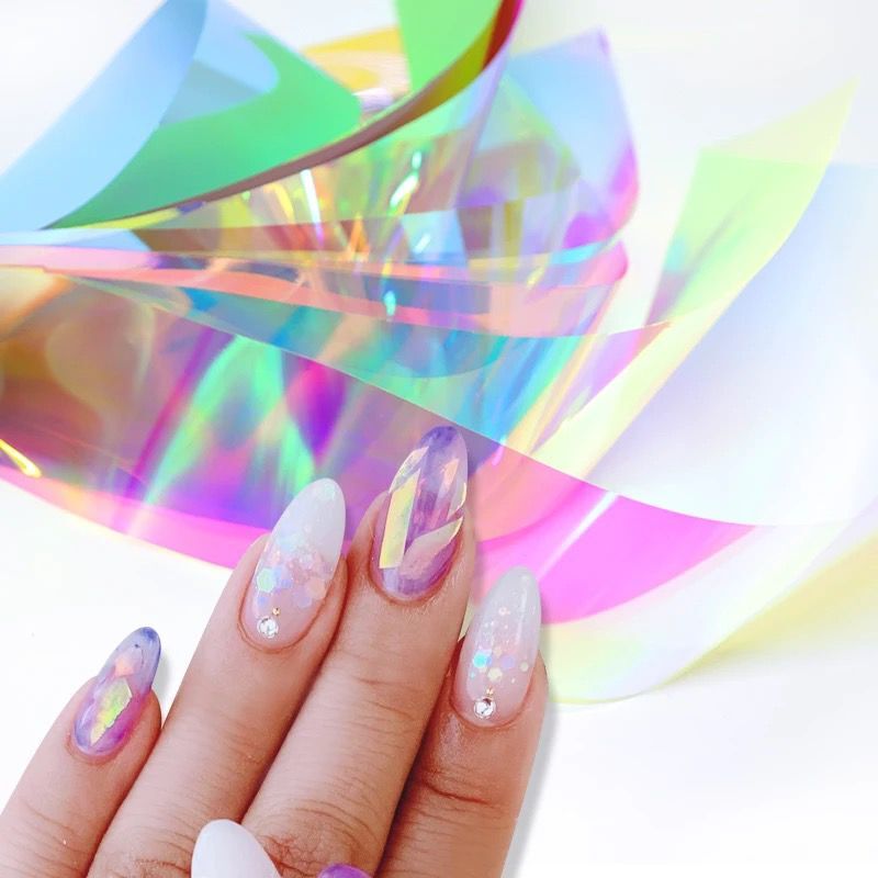 BROKEN GLASS Nail Foil 9 Colours NAILS Stickers Mirror Transfer Shimmer Effect