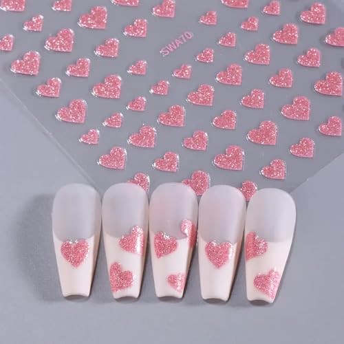 Valentine’s Day Nail Stickers Glitter Heart Nail Art Stickers 6PCS Heart -04