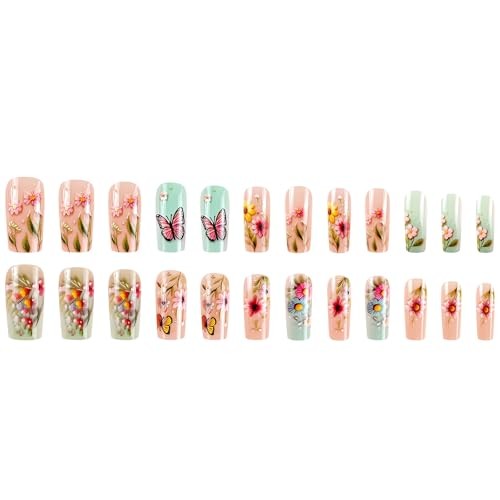 SINSEN Spring Press on Nails Medium Square Fake Nails Colorful Flower style8