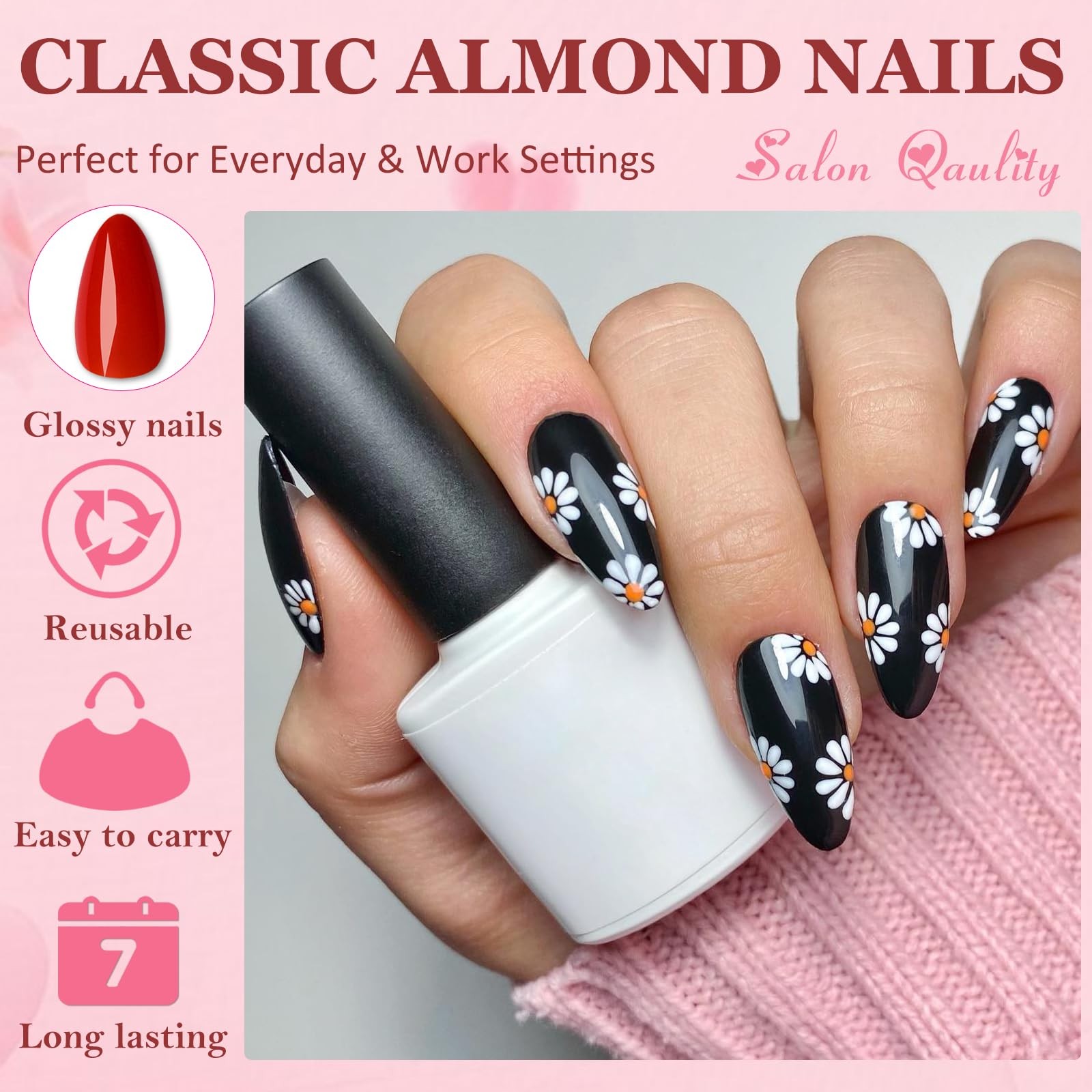 Almond Press on Nails Medium, 576pcs Almond Fake Nails Full Cover Glossy Medi…