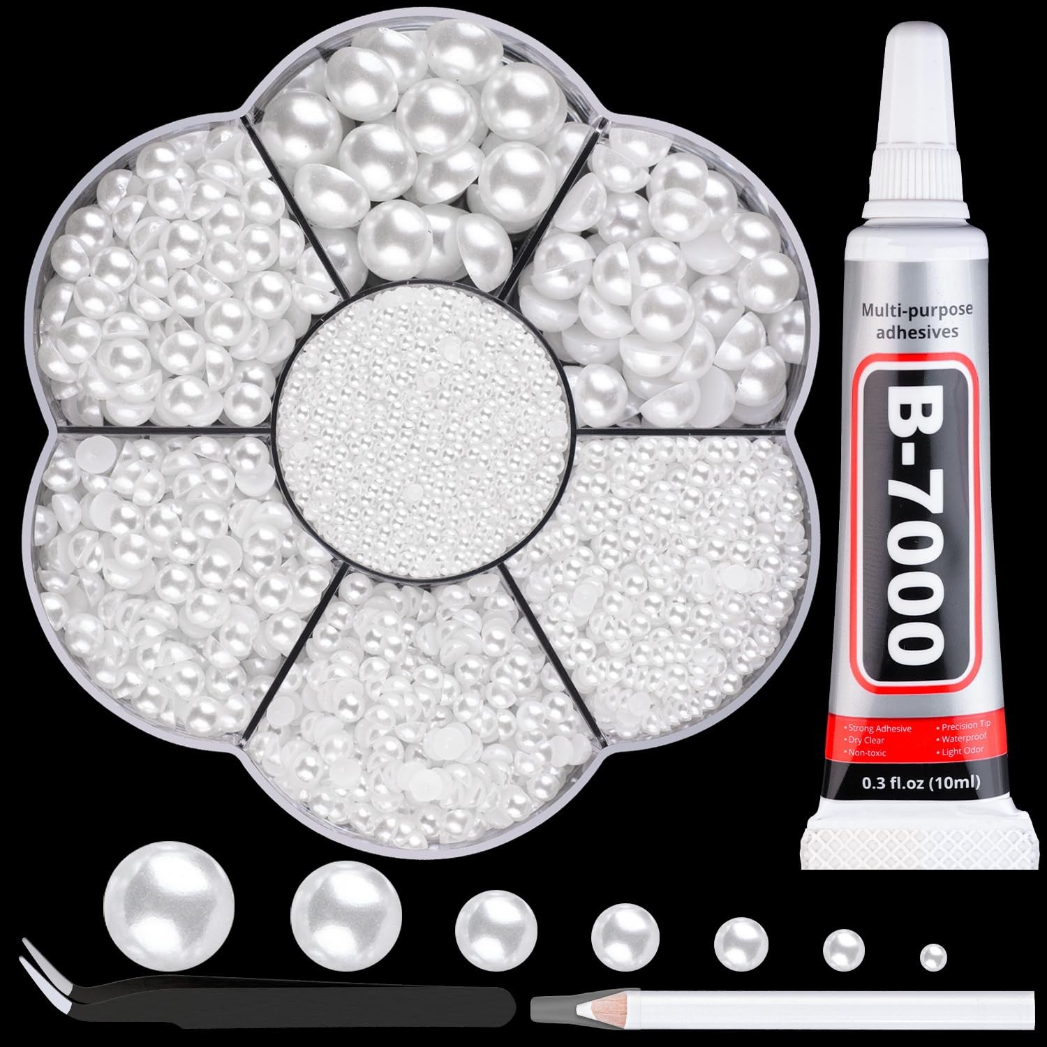 Nail Art Flat Back Half Round Pearl Kits, Mixed Sizes 6000 Pcs with B7000 Jew…