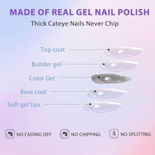 Cat Eye Warm Brown Press on Nails Almond, Glitter Press on cateye almond brown