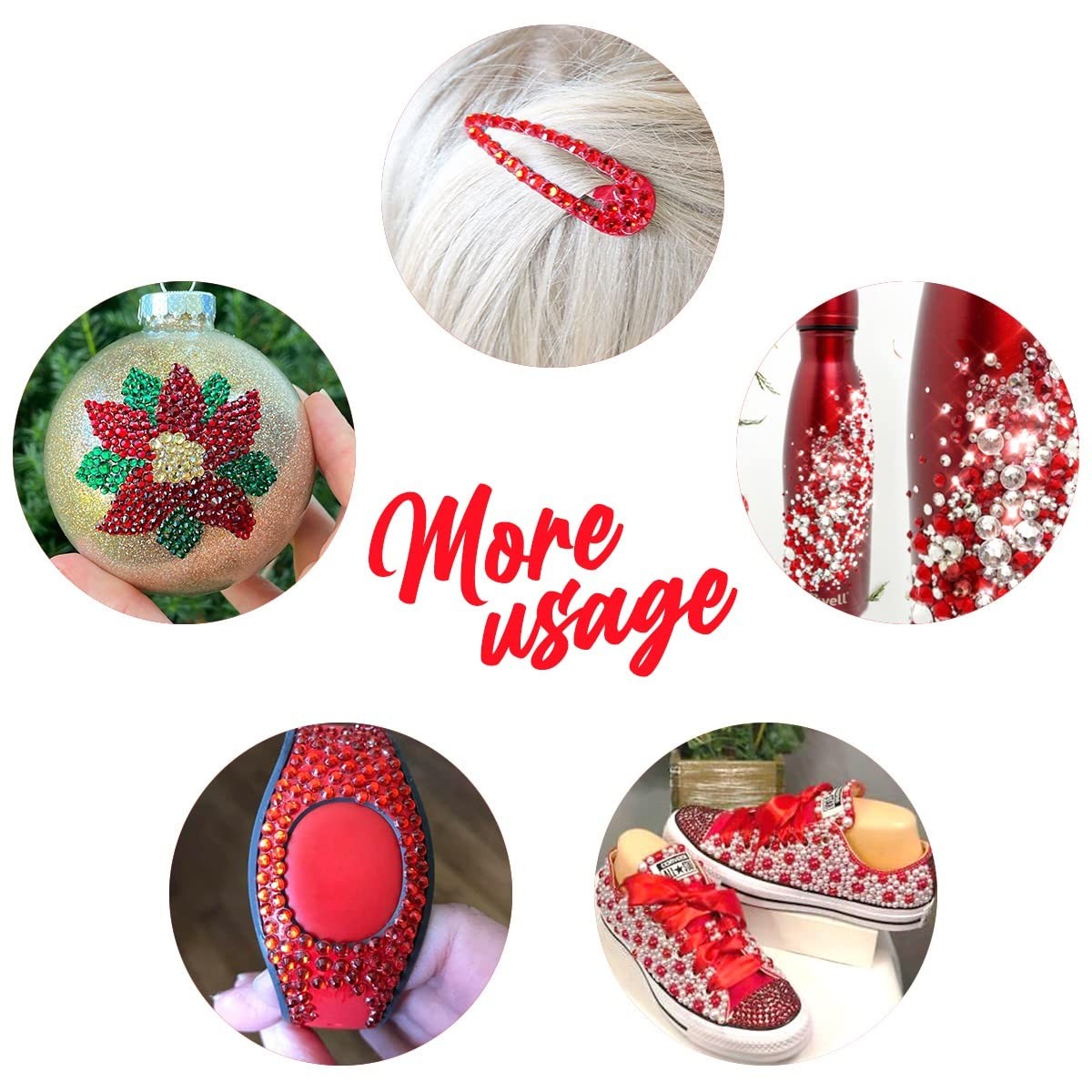 2052Pcs Nail Art Rhinestones Multi Shapes Crystal Flatback A Set Red