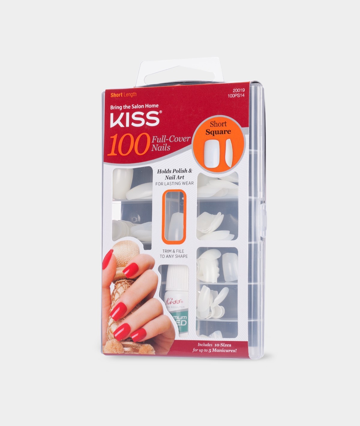 KISS SHORT SQUARE 100 FULL COVER NAILS #20019 100PS14 SHORT LENGTH TIPS