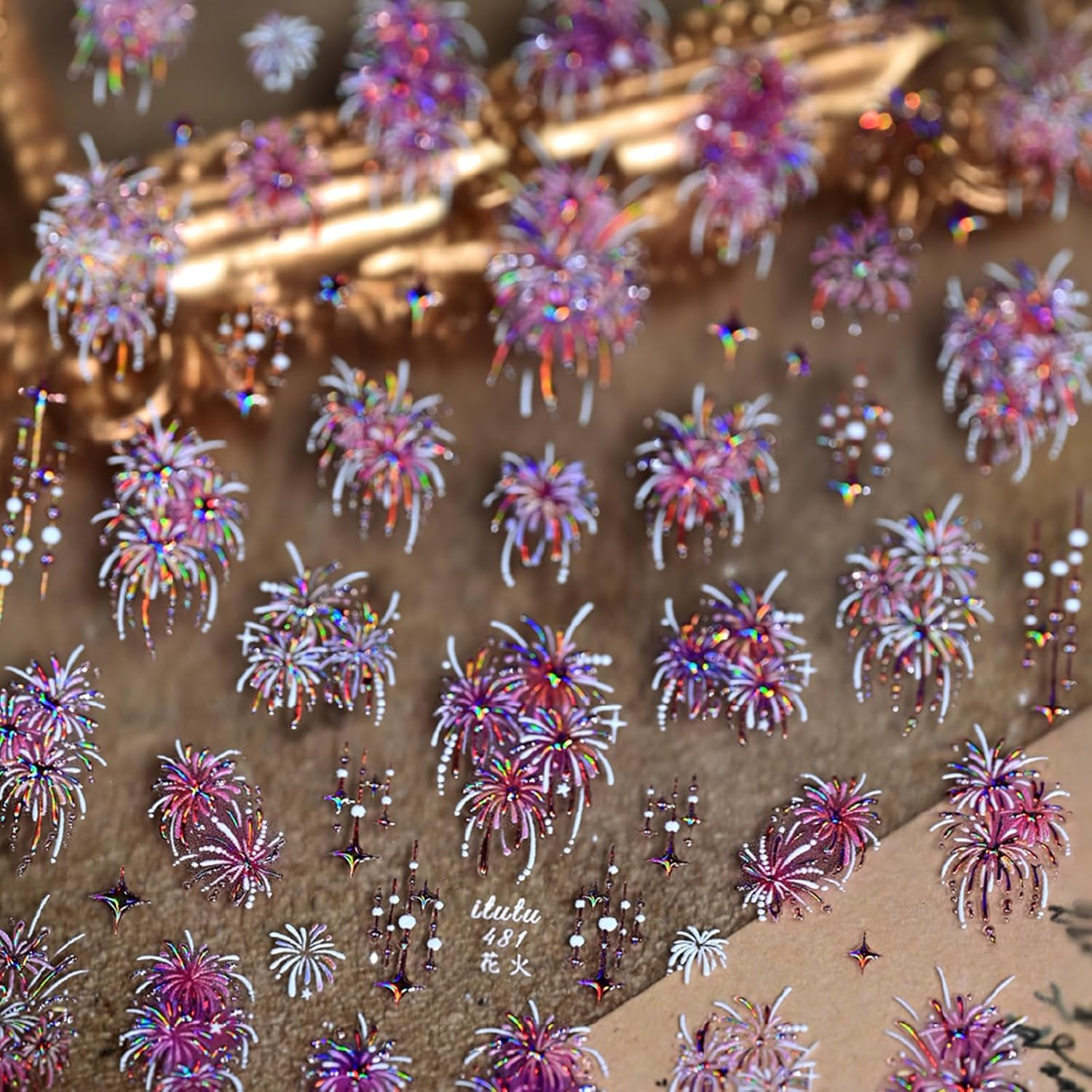 1 Sheet 4Th of July Firework Nail Stickers for Nail Art Embossed Fireworks Nail
