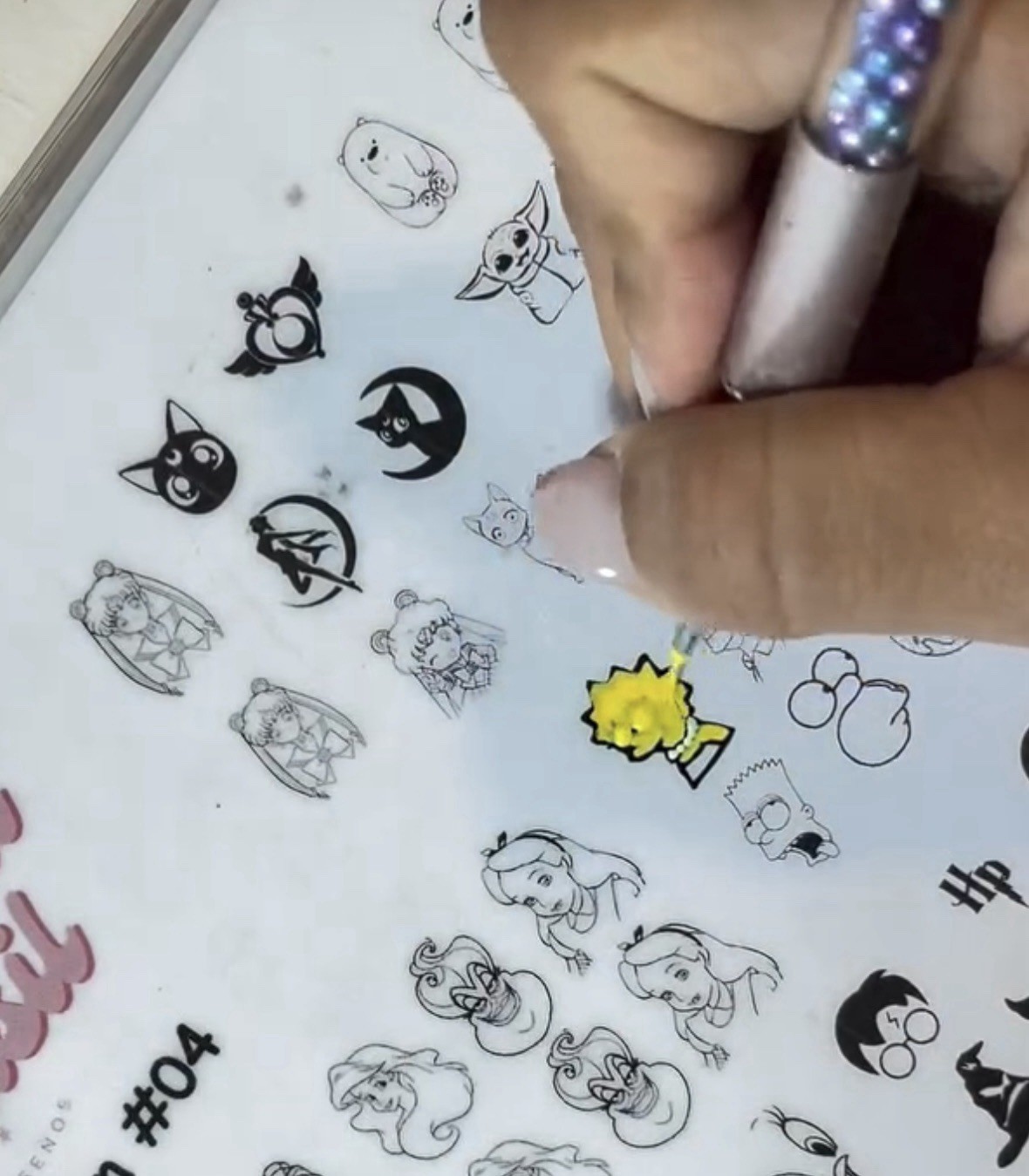 Cartoon nail art practice sheet reusable mat decal sticker template Pantilla