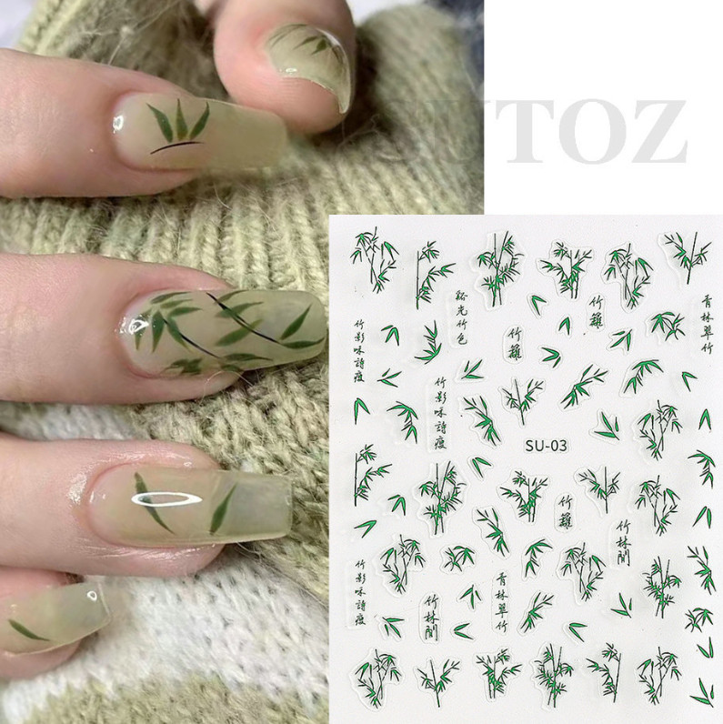 3D Nail Art Sticker Character Leaf Bamboo Decals Manicure Peel & Stick DIY NS32