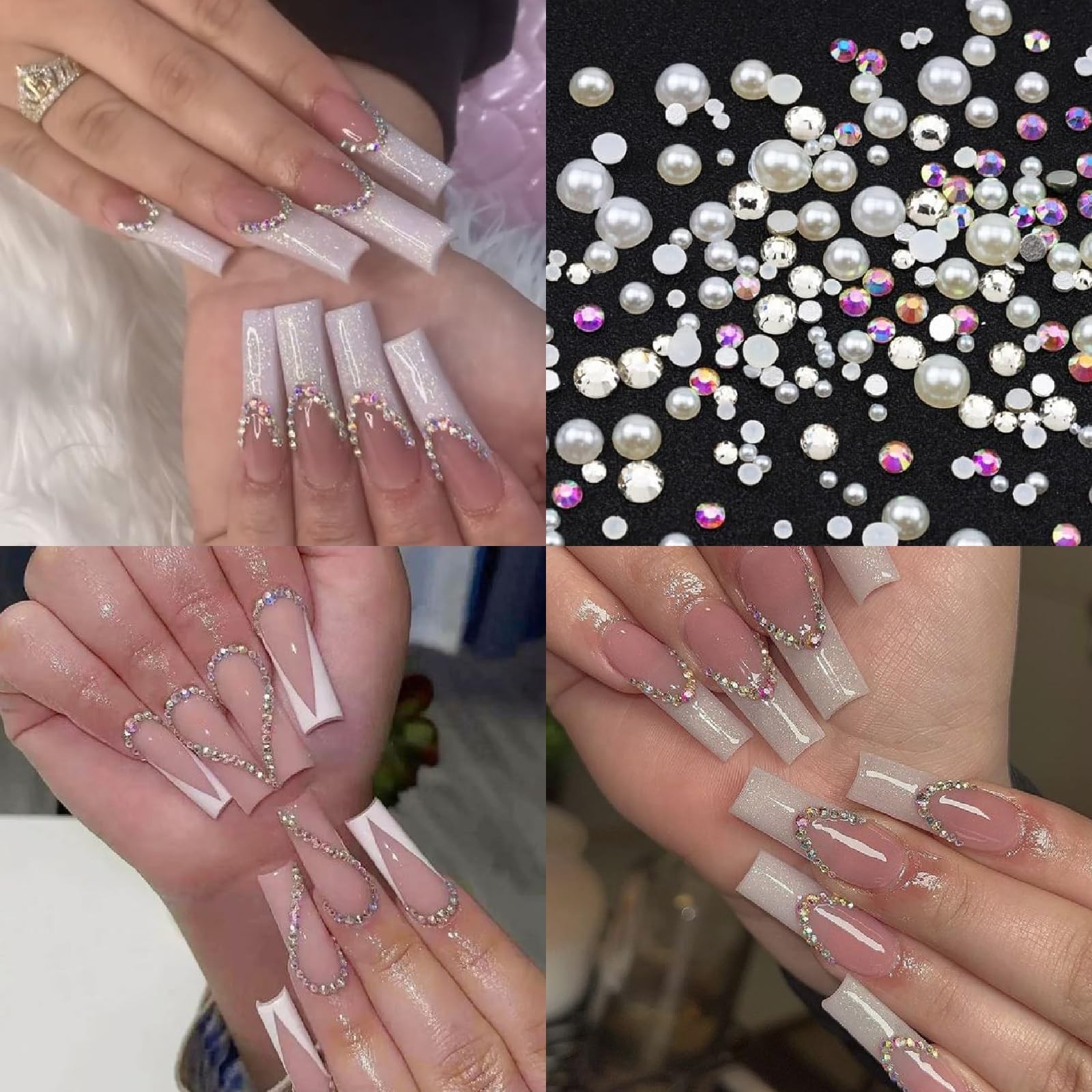 4 Boxes Nail Art Rhinestones Flatback Rhinestones Pearls Nail Charms for Acry…