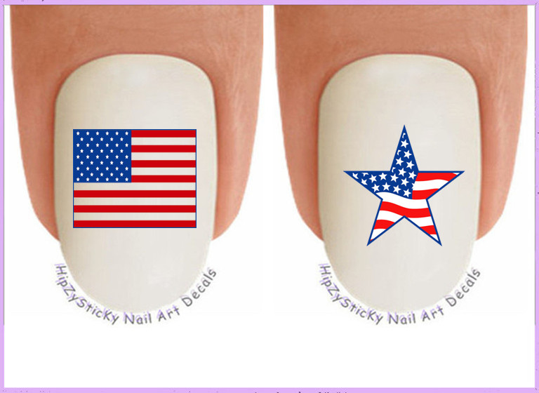 Nail Art J720 July 4th American Flag Star Flag Waterslide Nail Decals Transfers