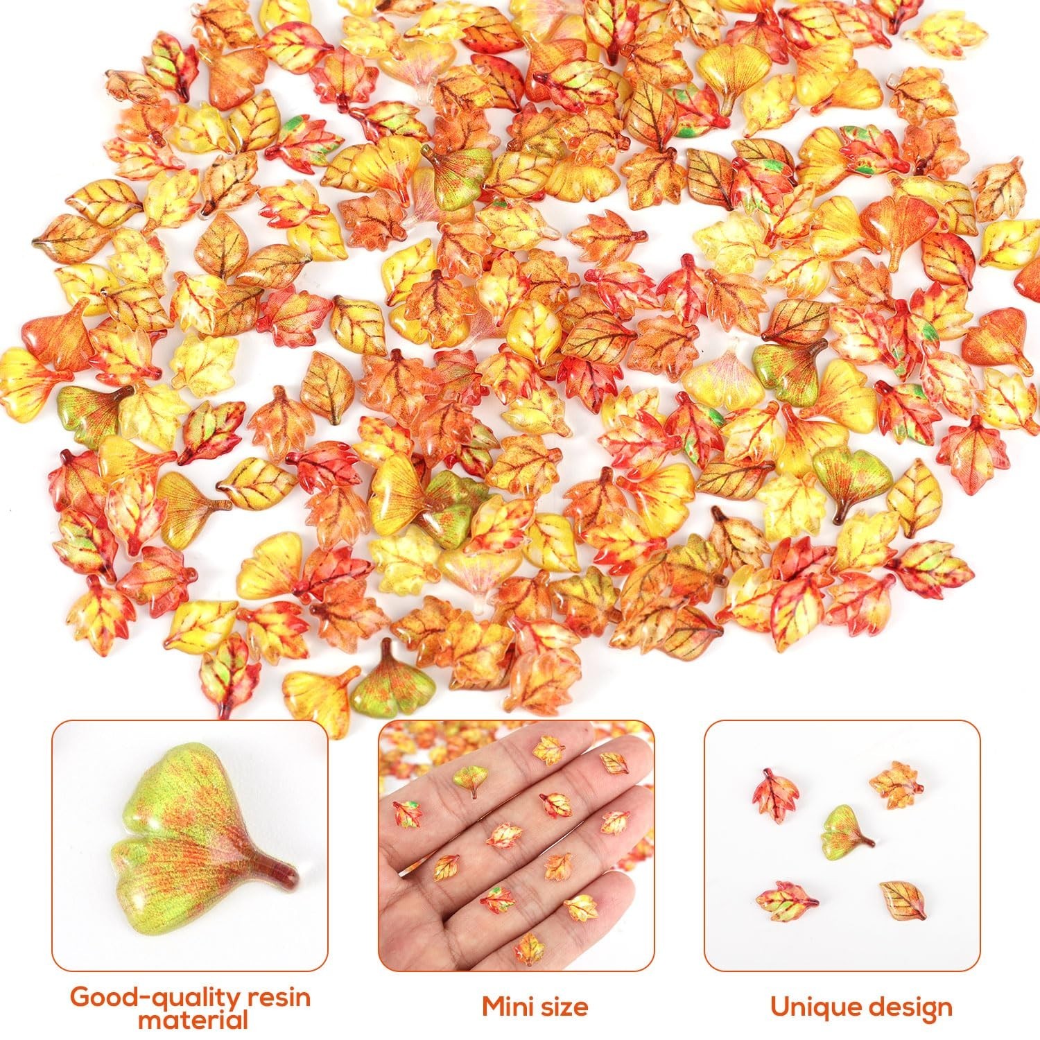 210pcs Mini Fall Leaves, 5 Styles Resin Funny Miniature Leaves for Crafts Sma…