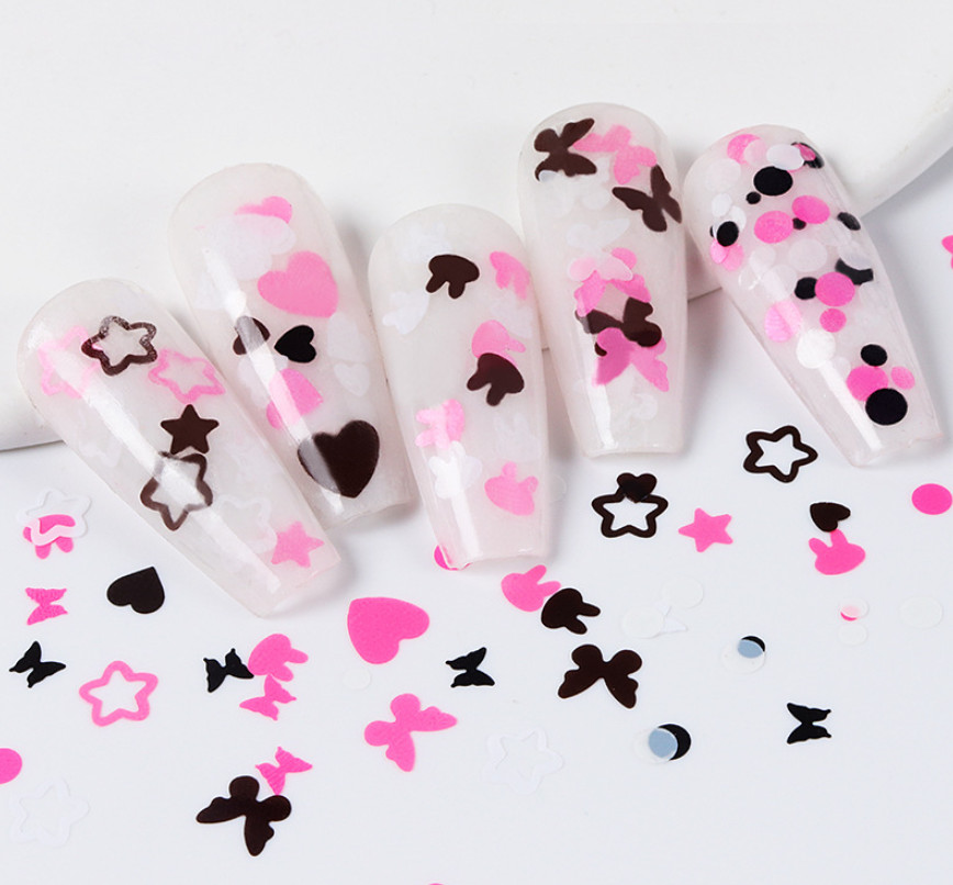 Black Pink Rabbit Butterfly Love Hearts DIY Sequins UV Nail Art Glitter Flakes