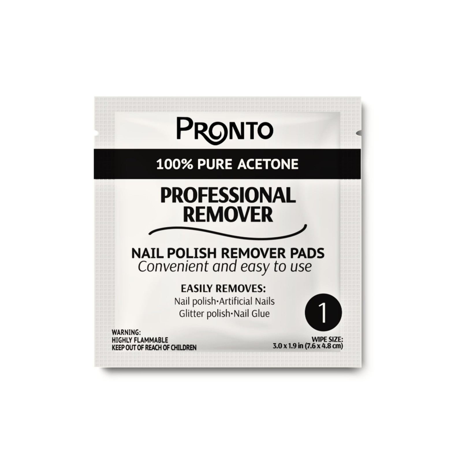 Pronto Nail Polish Remover Pads, 10 Pcs. 10-Piece Pack, Acetone Pads