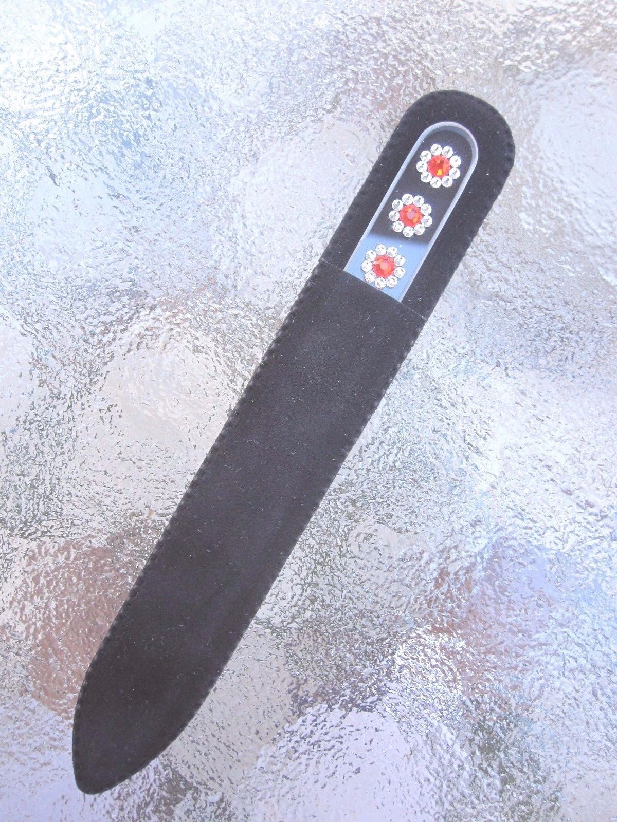 Mont Bleu Czech Crystal Glass Nail File 3 Flower adorned with Swarovski Crystals