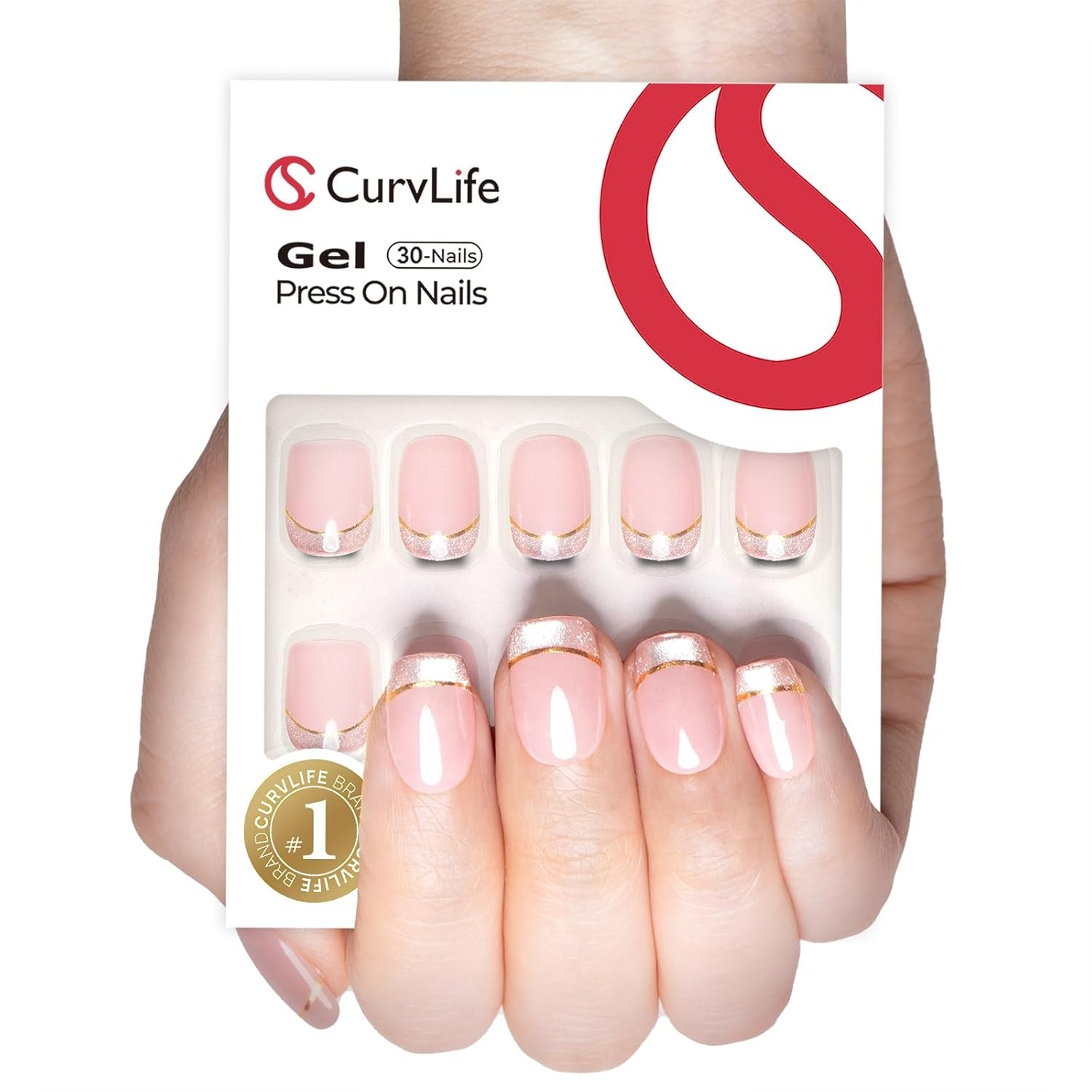 Soft Gel Press on Nails, Cat Eye French Nail Tips, Full Cover Glossy Design R…