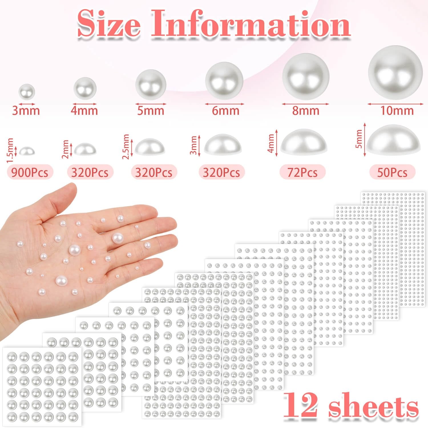 1980Pcs Self Adhesive Pearl Stickers, Hair Pearls Stick on Gems Ivory White