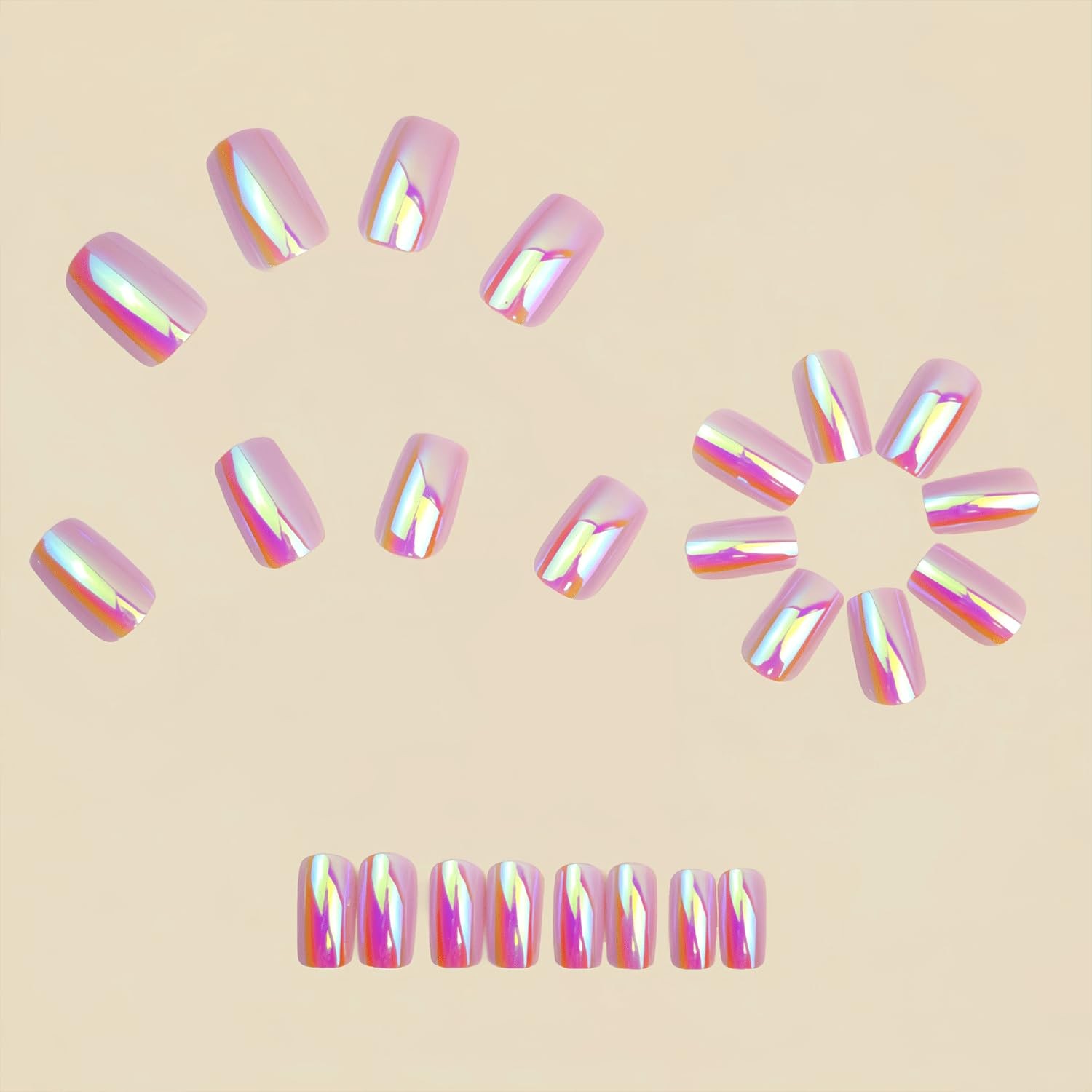 24Pc Chrome Press On Nails Medium Square Fake Nails Metallic normal-nails6