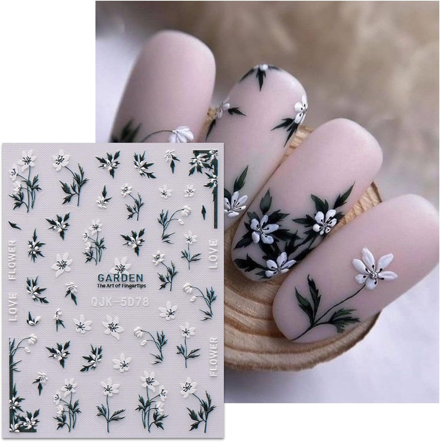 6 Sheets 3D Embossed Spring Flower Nail Art Stickers Decals Self-Adhesive Pegati