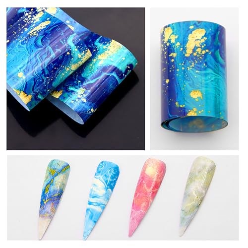 10 Sheets Marble Nail Foil Transfer Sheets, Colorful Nail Art Stickers Style 1