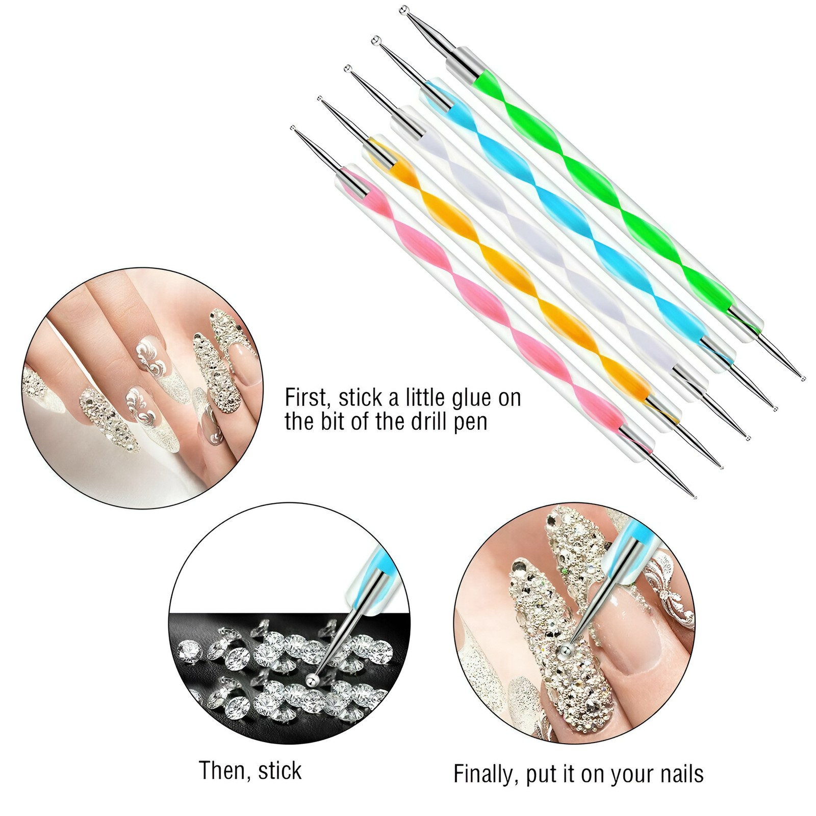 20pc Set Nail Art Design Dotting Painting Drawing Polish Brush Pen Tools Black