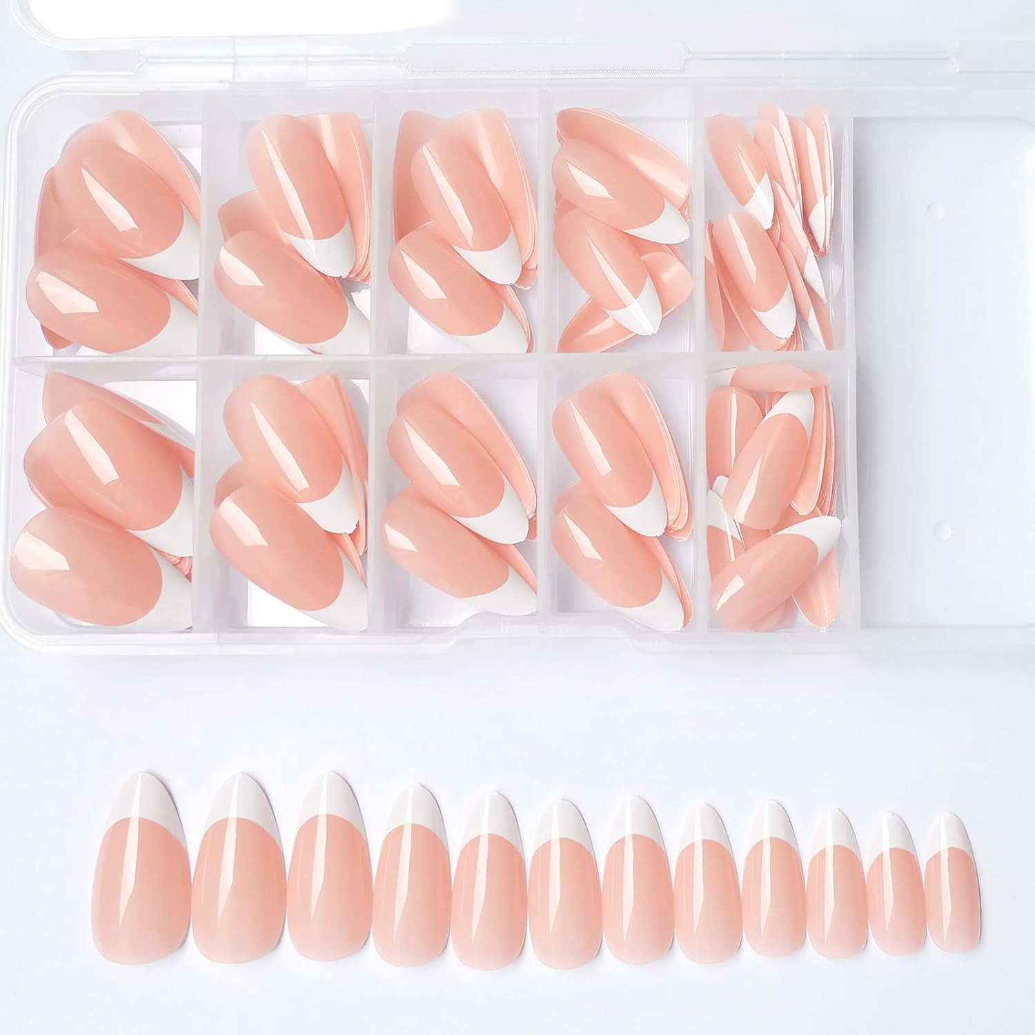 120Pcs White French Tip Press on Nails Almond Shape Fake Nails, Full Cover Gloss