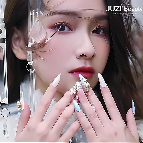 24Pcs Very Long Press on Nails Square Fake Nails Glossy Nude False Nails A7