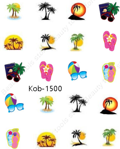 Nail Art Water Transfer Stickers Decal palm trees sun beach Waterslide KoB-1500