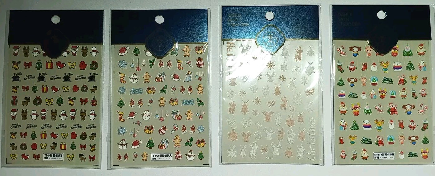 12 Sheets Christmas Nail Art Stickers Decals Self-Adhesive Pegatinas Uñas Navida