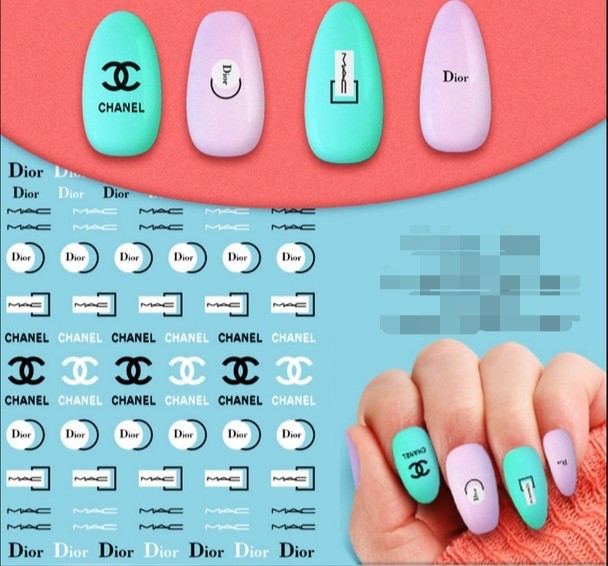 NWT NAIL ART DESIGN SELF-SEAL STICKERS SOLID WHITE & BLACK VARIOUS LOGOS!