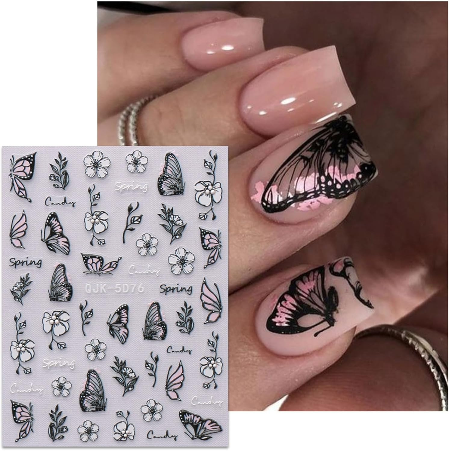 6 Sheets 3D Embossed Spring Flower Nail Art Stickers Decals Self-Adhesive Pegati