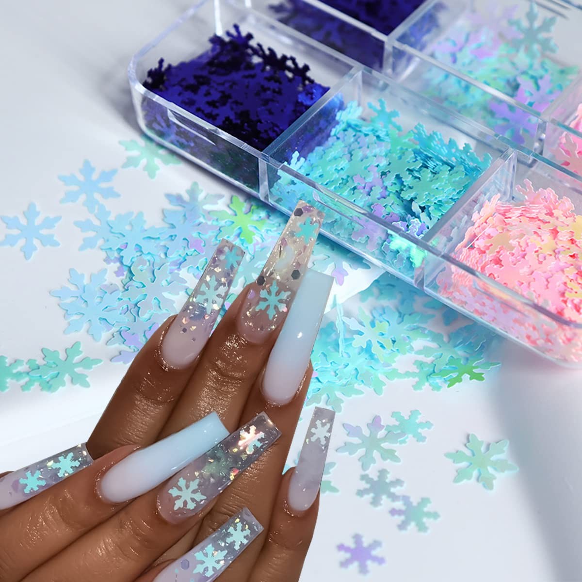 3D Snowflakes Nail Art Sequins Blue Snowflake,Pink Snowflakes,White Snowflake…