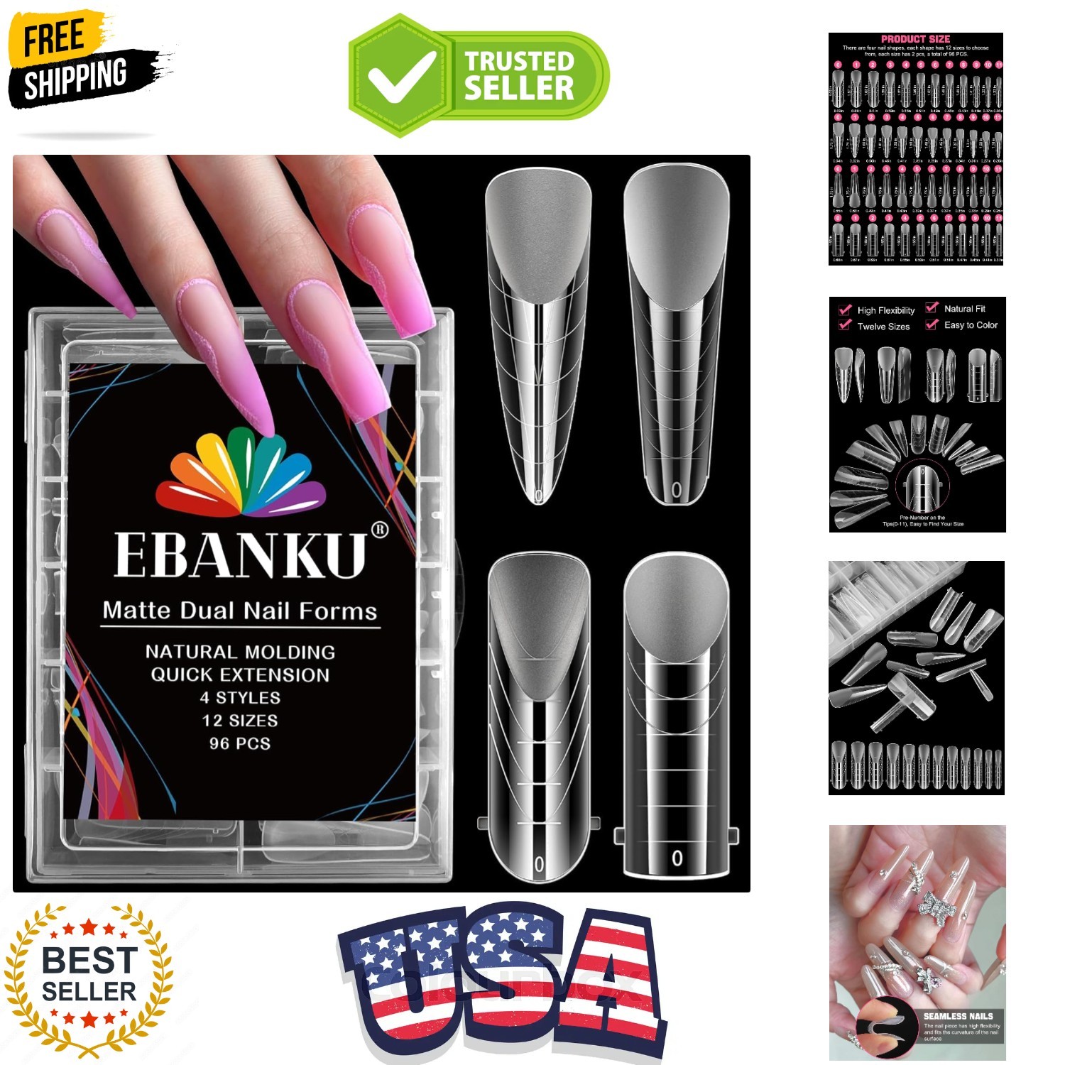 96PCS Clear Matte Dual Nail Forms Kit Full Cover Nail Mold Tips Acrylic Nail …