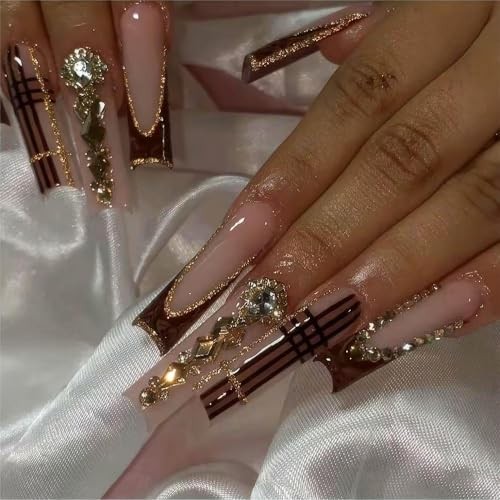 Long Press on Nails Square Xl Fake Nails French Tip Glue on Nail Geometric-29