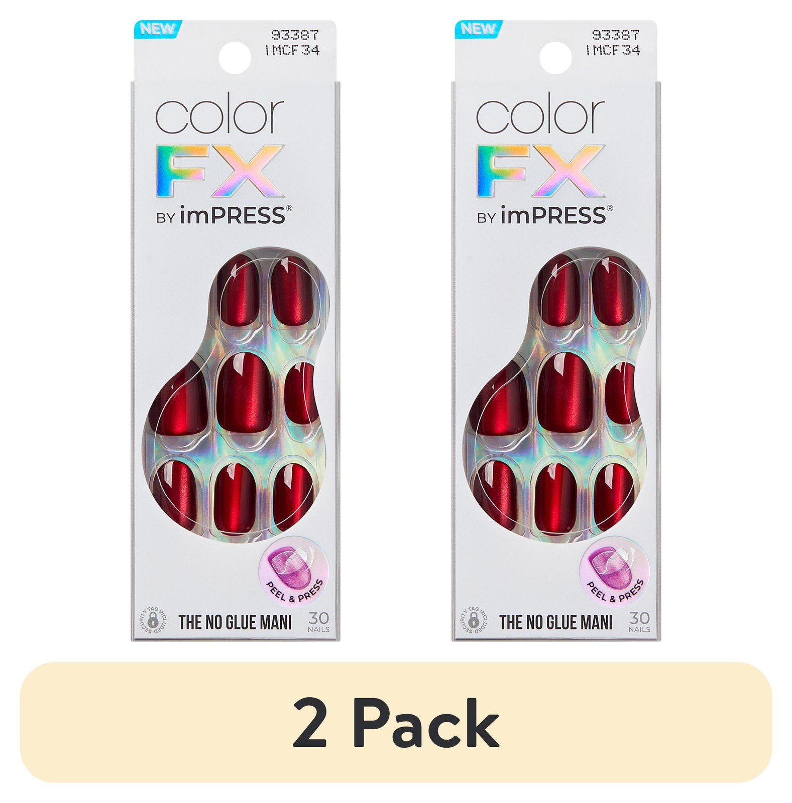 (2 pack) Kiss imPRESS Color FX Short Oval Press-on Nails, Red, 30 Pieces new