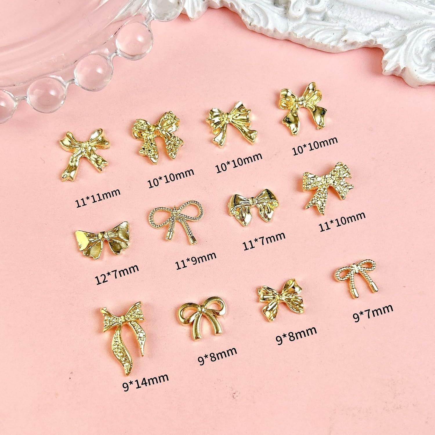 120Pcs Gold Bow Nail Charms, 3D Metal Alloy Bowknot Nail Art Golden Bows Charms