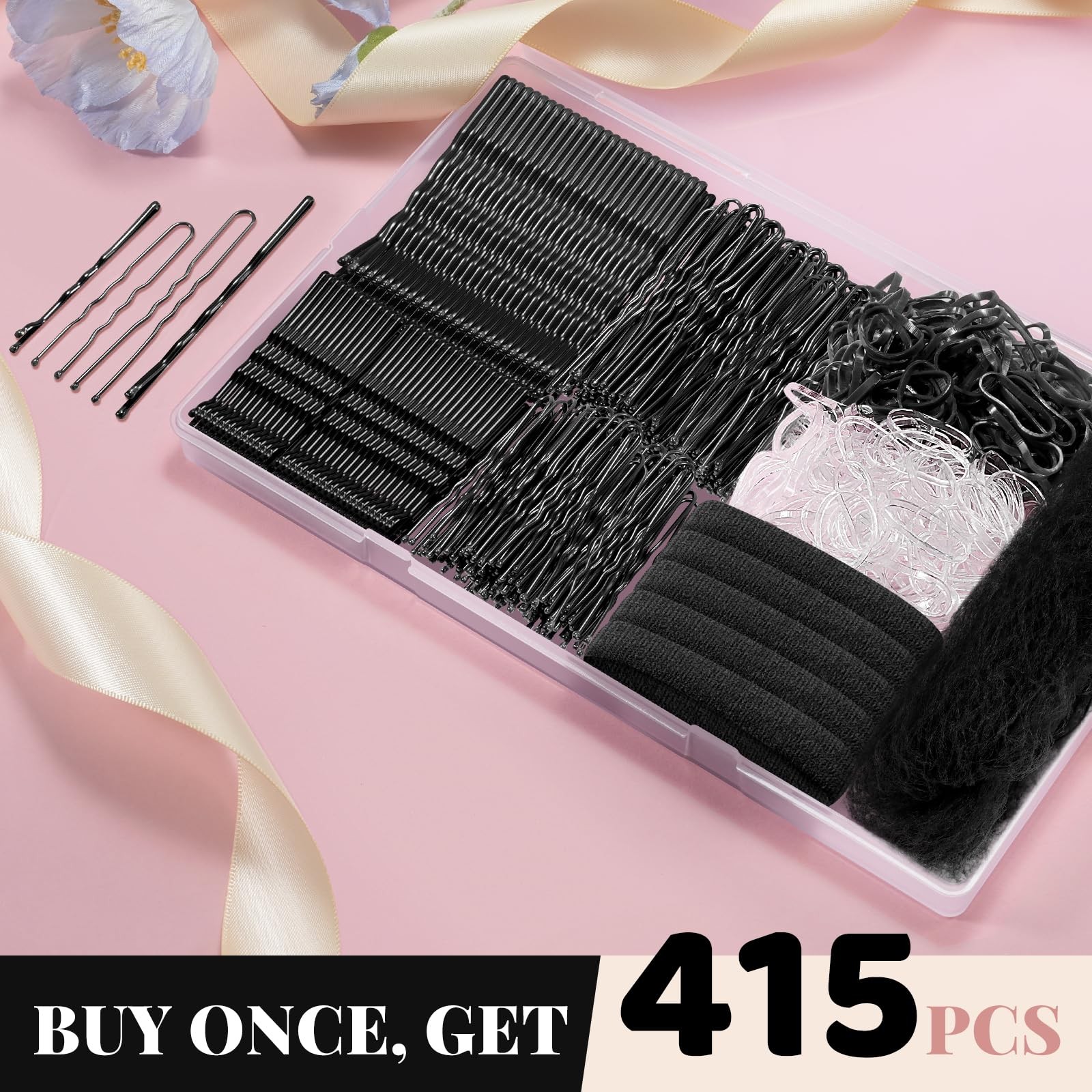 415pcs Bobby Pins Hair Set, IKOCO 200pcs U Shaped & Elastic Black