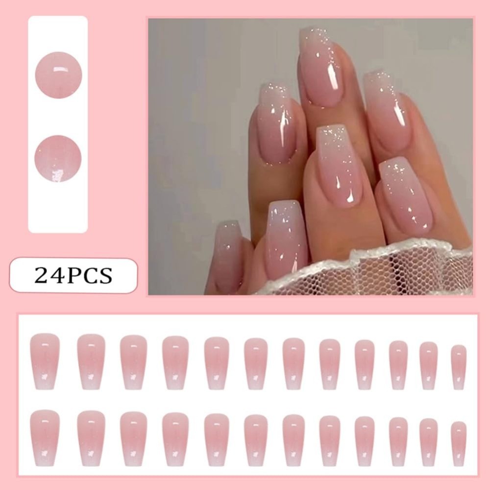 Long false nails, pink and white gradient, 30 pieces