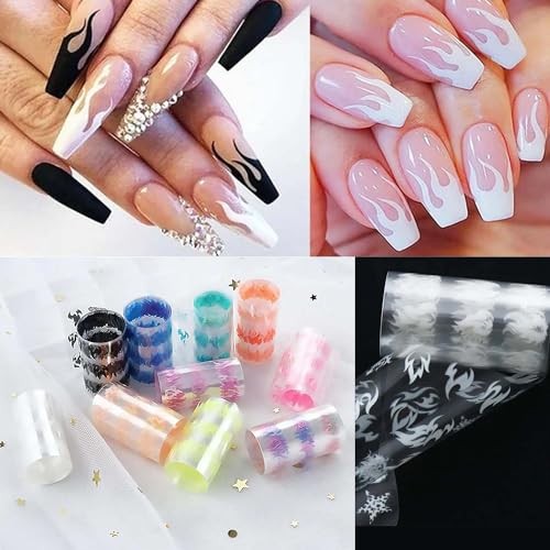 10 Rolls Flame Nail Foil Holographic Nail Art Foil Colorful Nail Flame Style