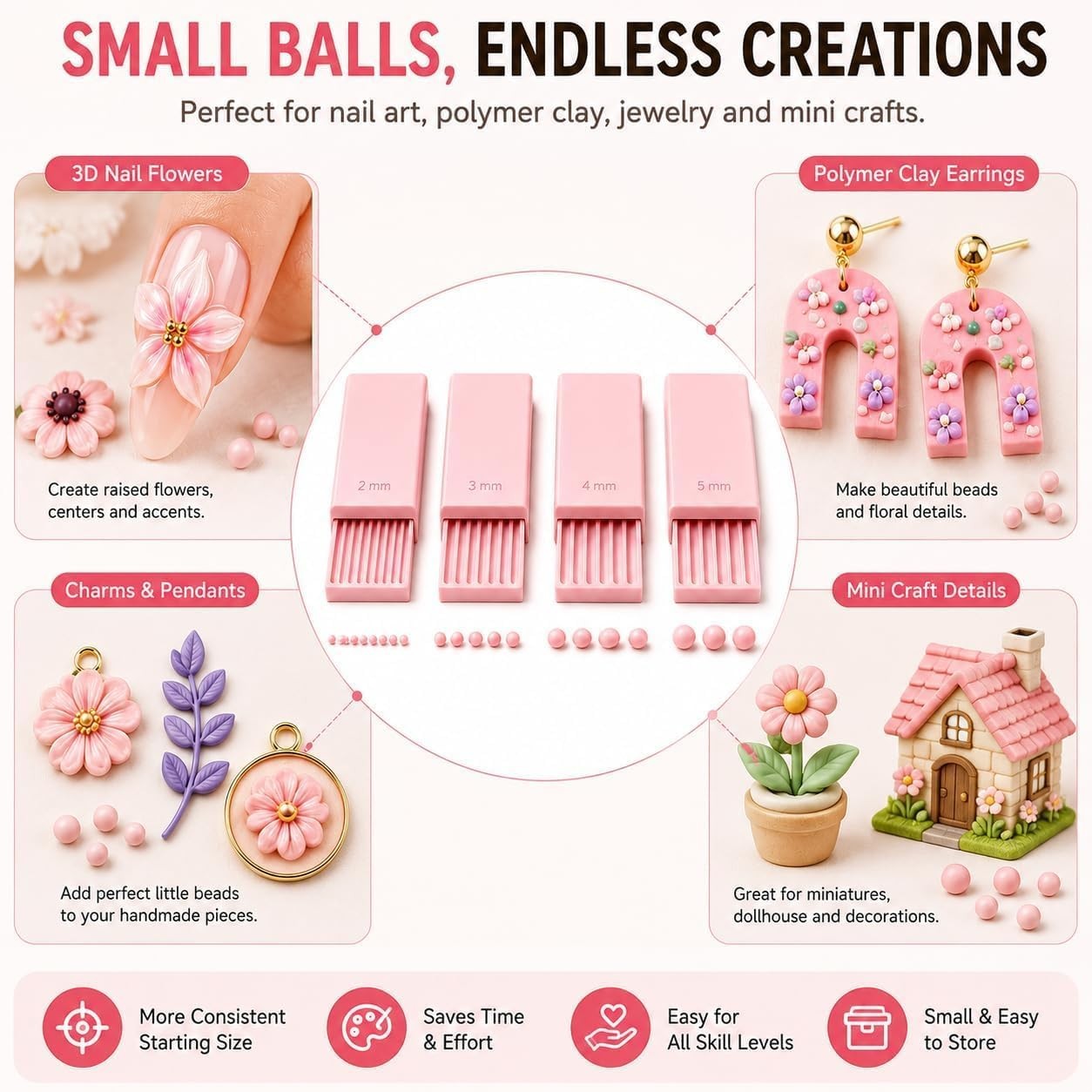 3D Print Clay Gel Ball Maker Tool, Nail Art Bead Roller for 3D Gel Flowers