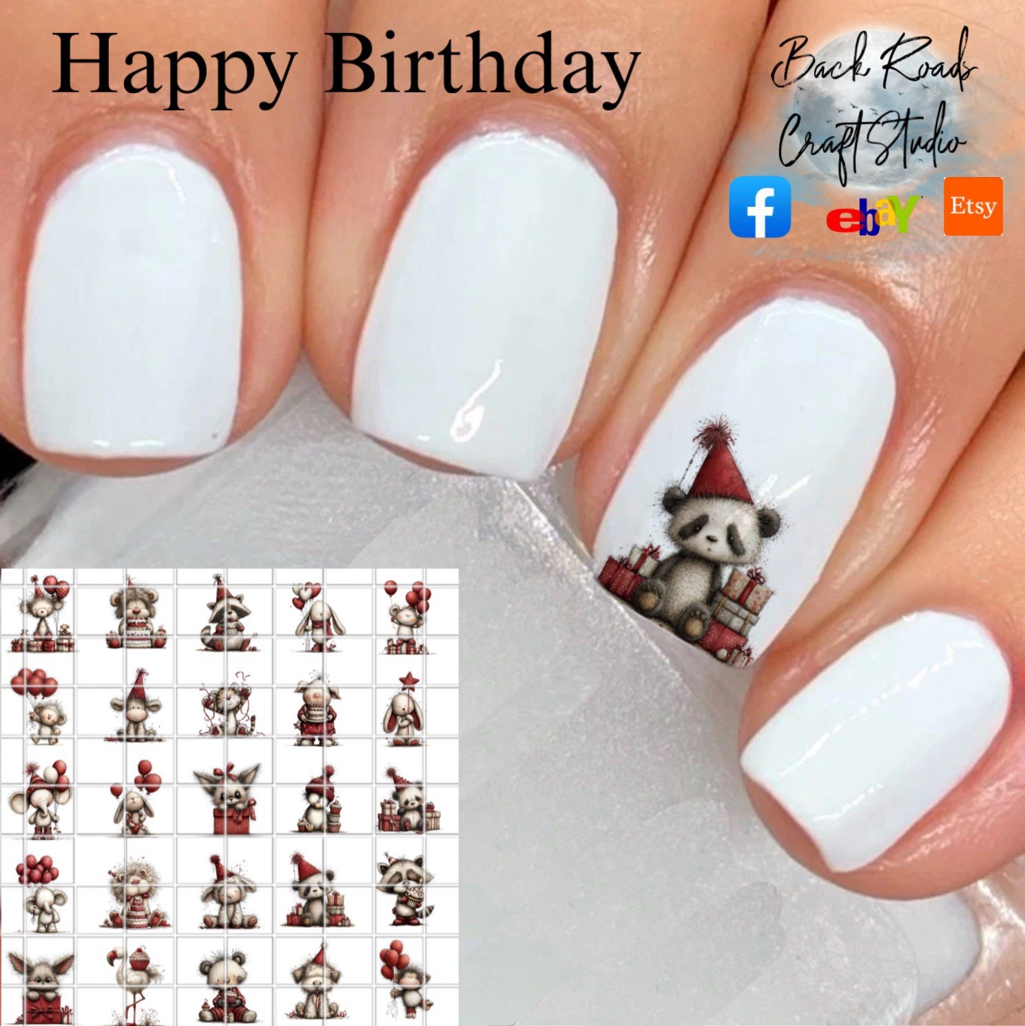 Happy Birthday Animals Waterslide Finger Nail Decals Set Of 50 Ins Bonus Inc.