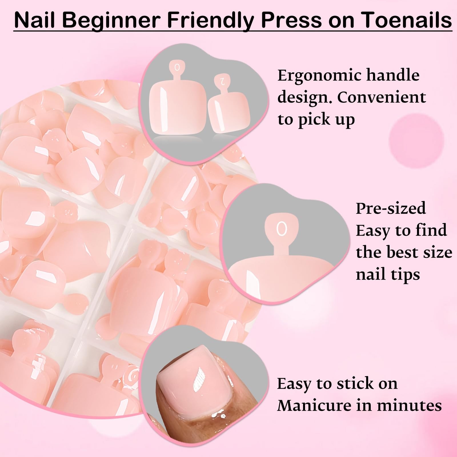 LoveOurHome 120pc Nude Pink Press on Toenails Short Square