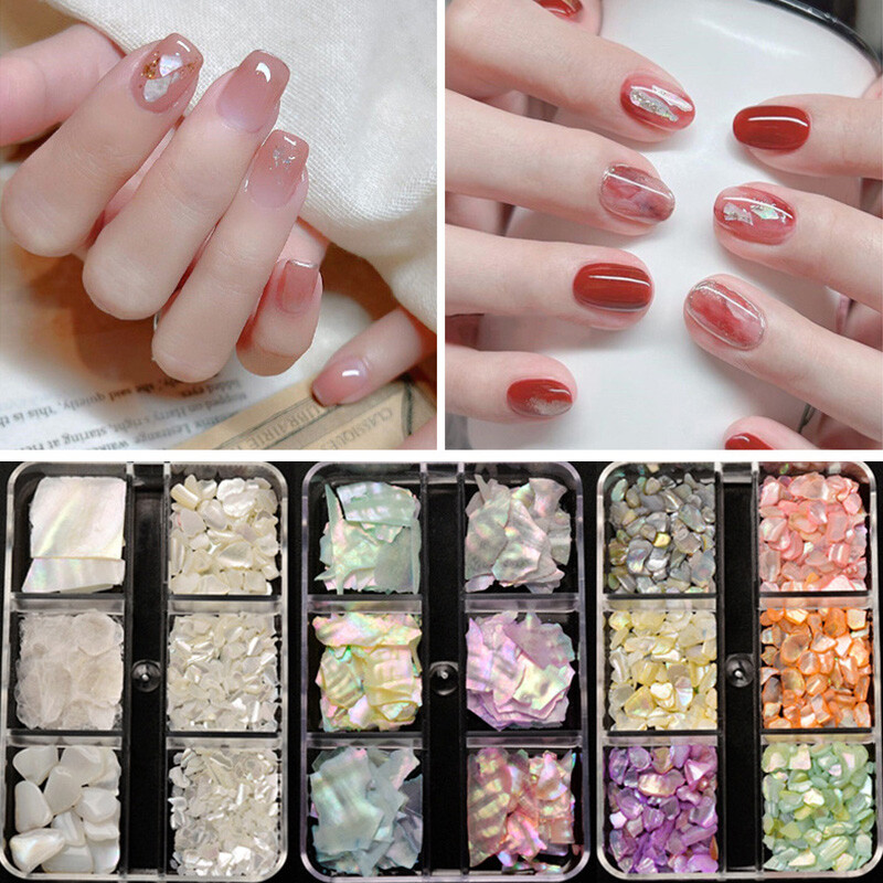 6 Grids Nail Art Abalone Shell Irregular Fragment 3D Charm Decoration Slice DIY