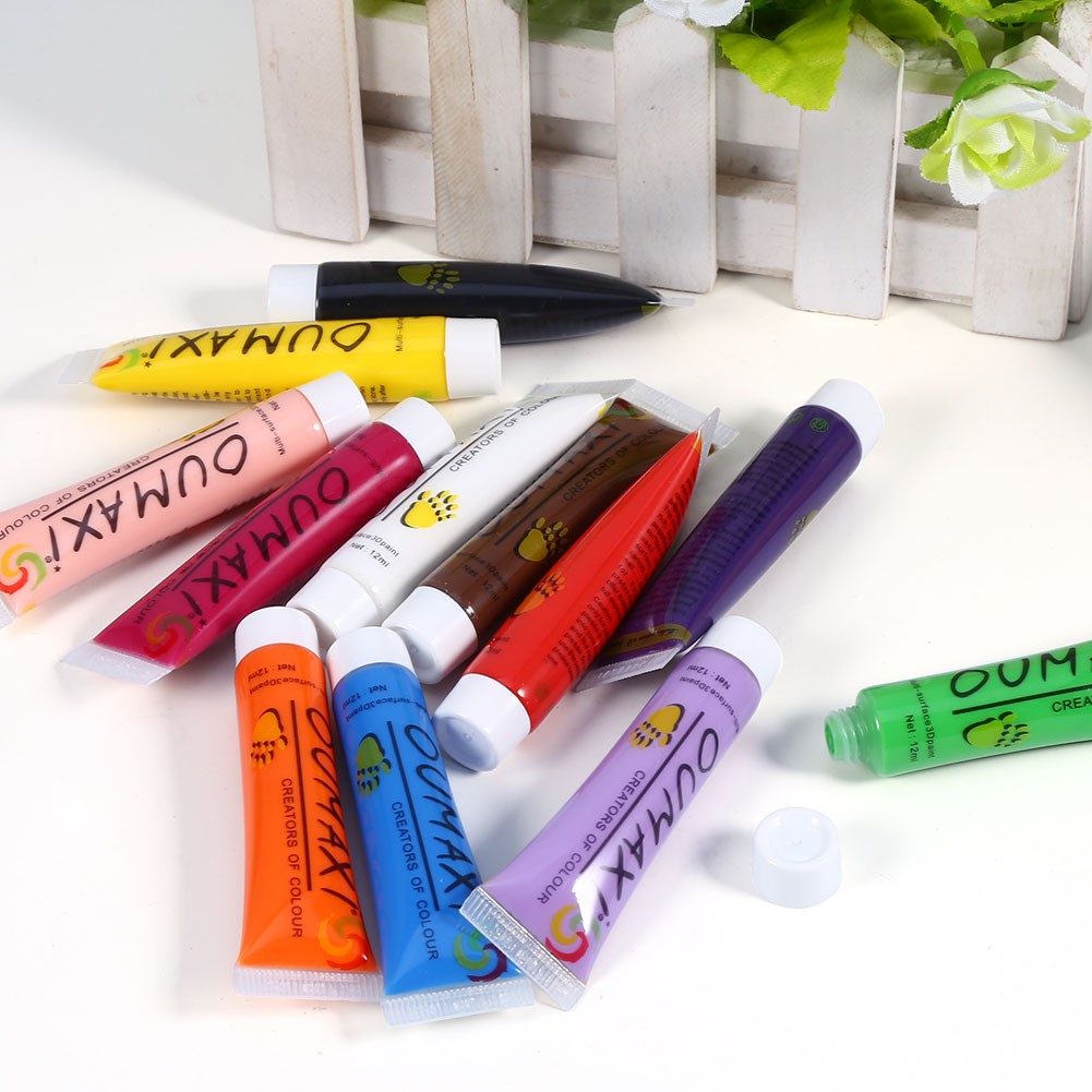 12 Colors Nail Art Acrylic Paint Waterproof Tube Set For DIY Decoration Popular