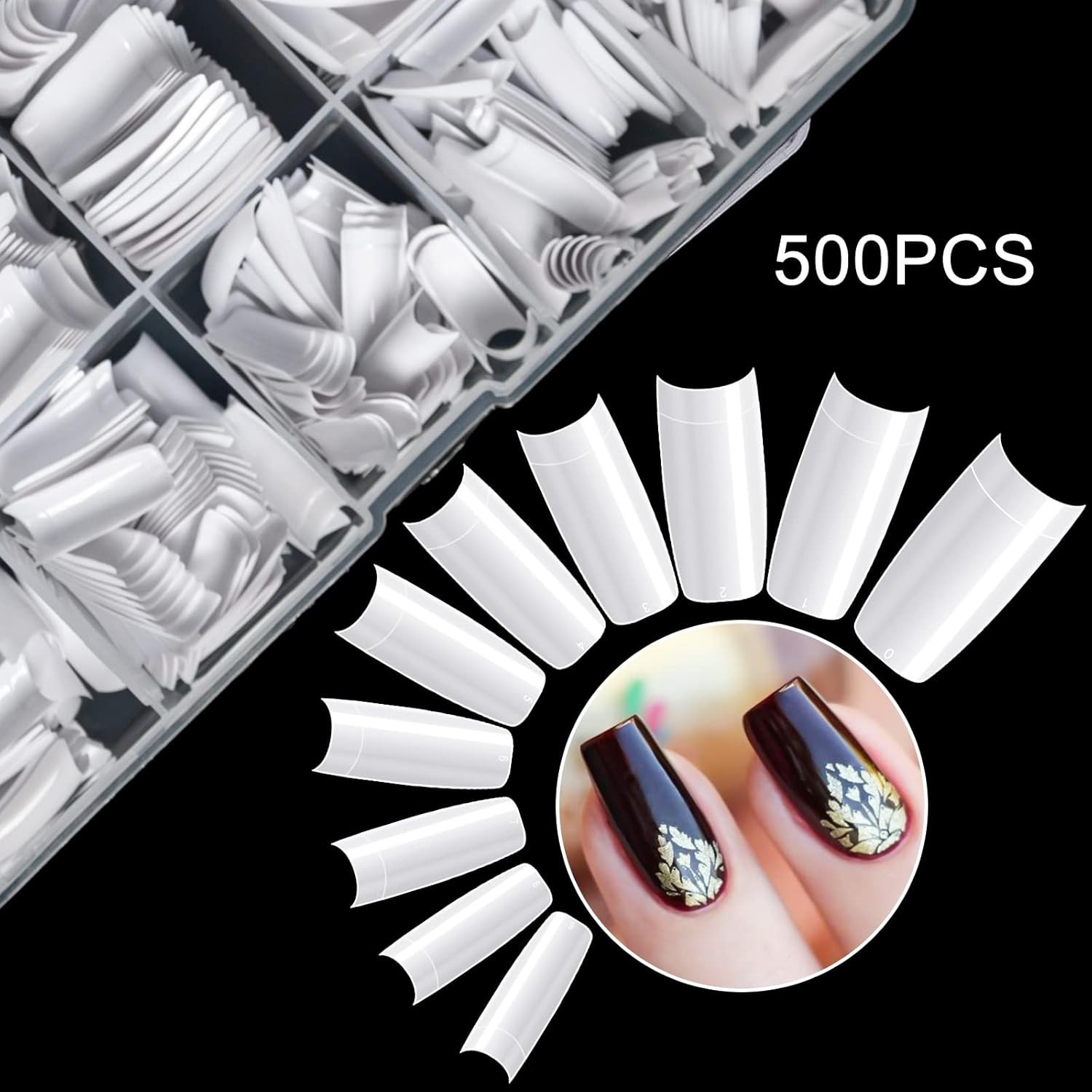 Perfect Length 500 Pcs Acrylic Nail Tips – 10 Sizes for Salon Quality Results