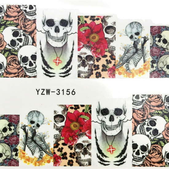 Multicolor Skeleton Skull Rose Flower PVC Nail Art Decoration Stickers #885-3156