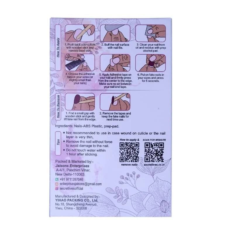 Secret Lives Reusable Press On Nails Designer Oval Shape White Skin 24 SET