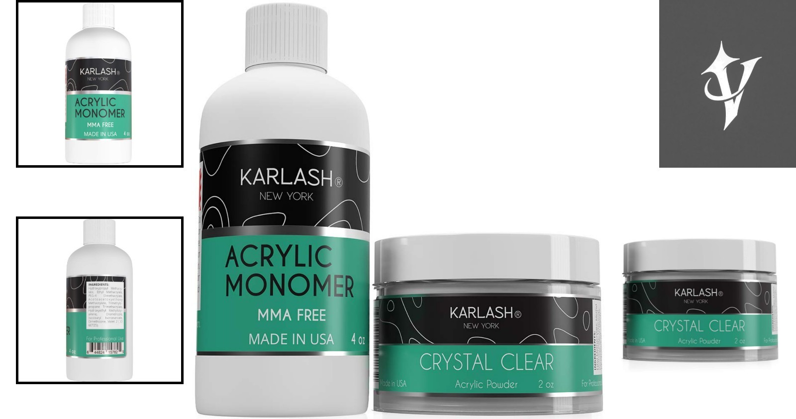 High Clarity 2oz Acrylic Powder with 4oz Liquid Monomer, Non-Yellowing Formula