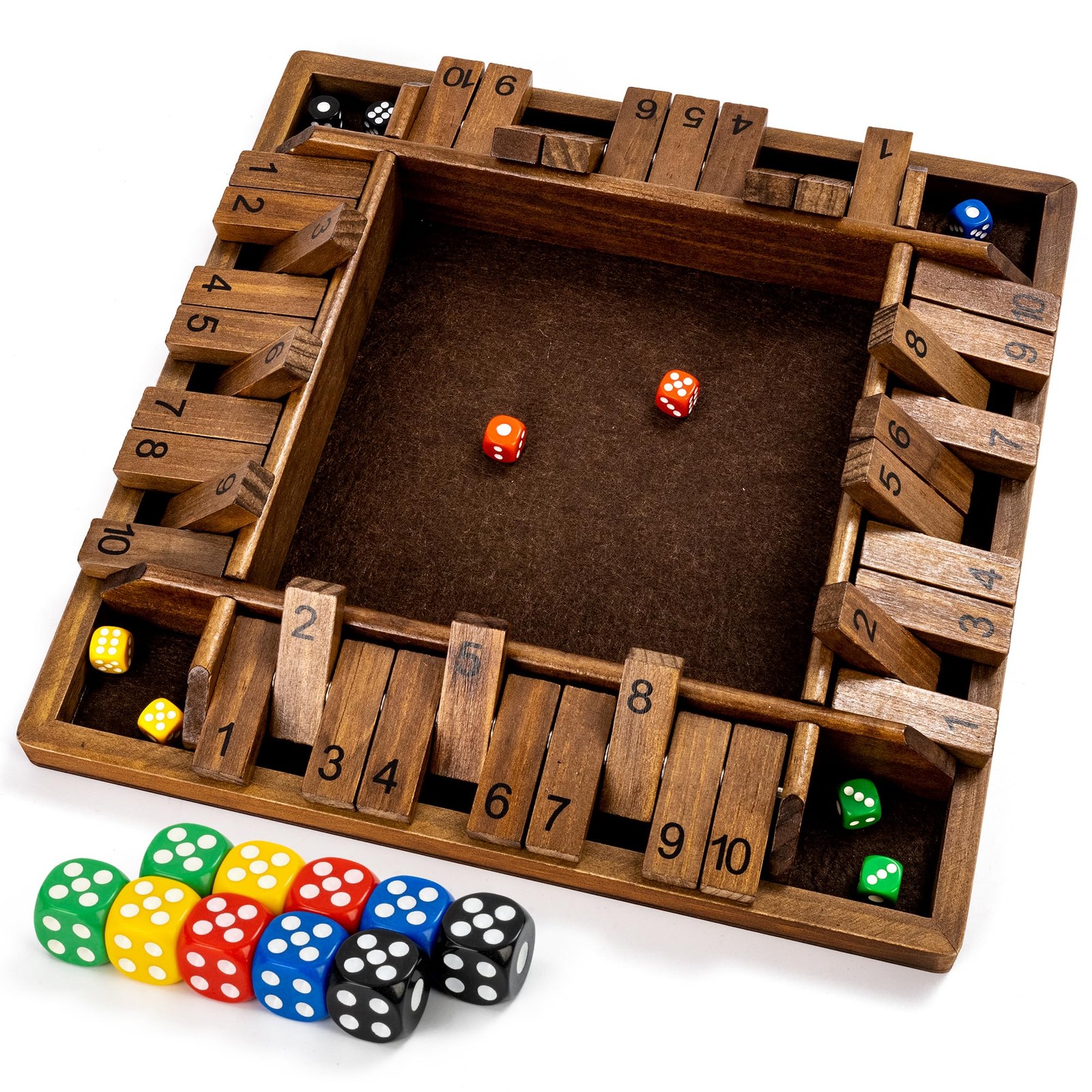 ropoda 14 Inches 4-Way Shut The Box Game (2-4 Players) for Kids & 14in, Brown