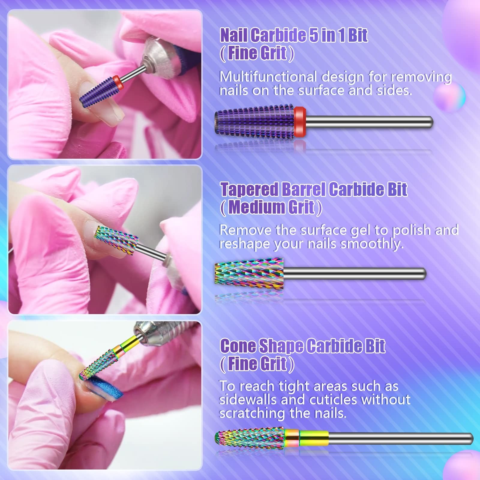 [Upgraded]Depvko 3Pcs Nail Drill Bits Set for Nails 3/32 Inches, 5 in 1 Taper…